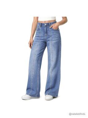 High Waisted Wide Leg Subtle Flare Denim Jeans with Front Seam